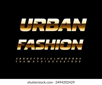 Vector chic emblem Urban Fashion. Unique Gold Font. Elite Alphabet Letters and Numbers set.