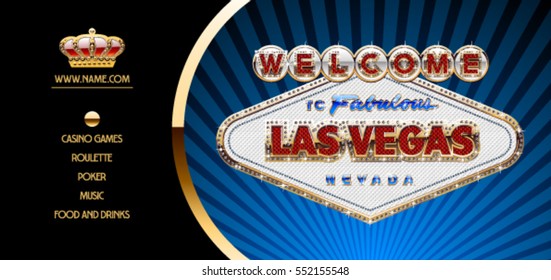 Vector Chic Flyer With Fabulous Las Vegas Signboard For Night Party In Royal Casino