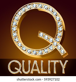 Fuente vectorial chic brillante. Letra Gold Q