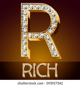 Fuente vectorial chic brillante. Letra de oro R