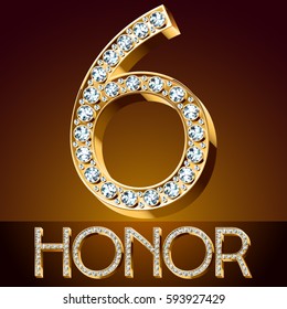 Vector chic font luxury brilliant. Gold number 6