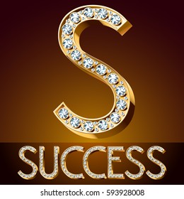 Fuente vectorial chic brillante. Letra oro S