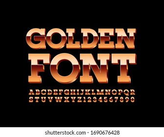 Vector Chic Golden 3D Fuente. Letras, números y símbolos de lujo alfabeto.