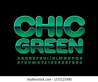 Vector Chic Green Font. Glossy Alphabet Letter and Numbers. 