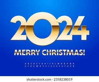 Vector chic greeting card Merry Christmas 2024! Elegant Gold Font. Elite Alphabet Letters and Numbers