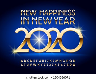 Vektorschicke Grußkarte Neues Glück im Neujahr 2020. Stilvolles, elegantes Alphabet. Golden Slim Font.