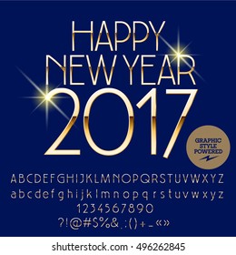 Vector chic Happy New Year 2017 greeting card with set of letters, symbols and numbers. File contains graphic styles