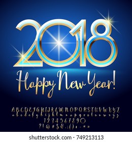 Vector chic Happy New Year 2018 greeting card with Alphabet set of Letters, Symbols and Numbers. 
