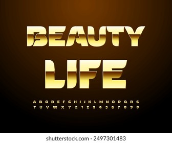 Vector chic icono Beauty Life. Elegante fuente de oro. Conjunto de letras y números de alfabeto de moda. 