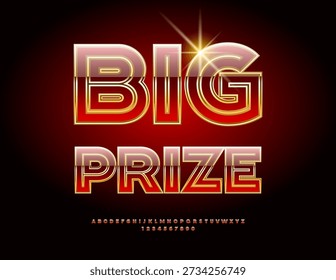 Vector Chic icon Big Prize. Elite Red and Golden Font. Premium set of Luxury Alphabet Letters and Numbers
