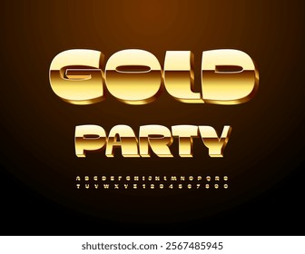 Vector chic invitation Gold Party. Beauty Luxury 3D Font. Fashion Elegant Alphabet Letters and Numbers set.
