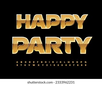 Invitación vectorial elegante fiesta feliz. Tipo de letra Gold. Conjunto creativo de letras y números alfabetos de lujo