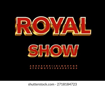 Vetor Chic convite Royal Show. Luxo Red e Fonte Dourada. Incríveis letras e números em alfabeto 3D.