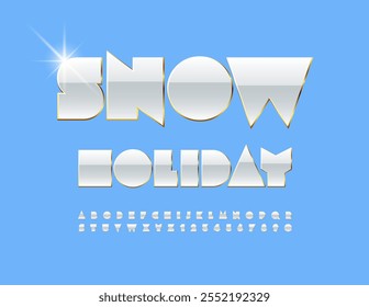 Vector chic invitation Snow Holiday. Unique White and Gold Font. Trendy Alphabet Letters and Numbers set.