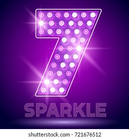 Vector chic light up Alphabet set. Luxury Graphic Font. Number 7