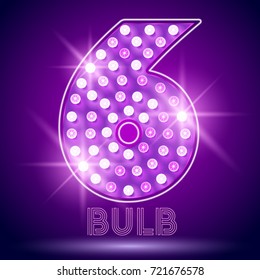 Vector chic light up Alphabet set. Luxury Graphic Font. Number 6