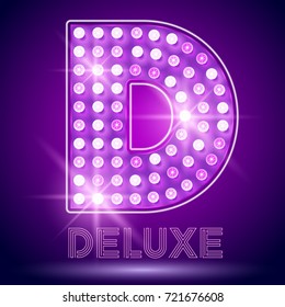 Vector chic light up Alphabet set. Luxury Graphic Font. Letter D