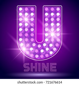 Vector chic light up Alphabet set. Luxury Graphic Font. Letter U