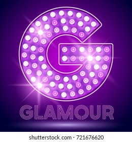 Vector chic light up Alphabet set. Luxury Graphic Font. Letter G