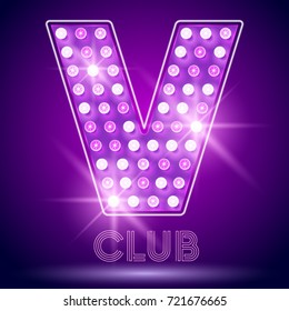 Vector chic light up Alphabet set. Luxury Graphic Font. Letter V