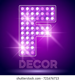 Vector chic light up Alphabet set. Luxury Graphic Font. Letter F