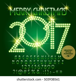 Vector chic light up Merry Christmas 2017 greeting card with set of letters, symbols and numbers. File contains graphic styles