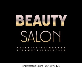 Logotipo vectorial elegante Salón de belleza. Tipo de letra metálica elegante. Conjunto de letras y números de alfabeto elegantes