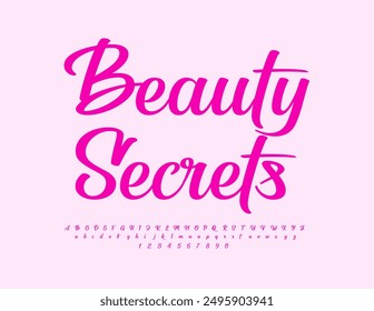 Vector chic logo Beauty Secrets. Glamour Pink Font. Elegant stylish Alphabet Letters and Numbers set