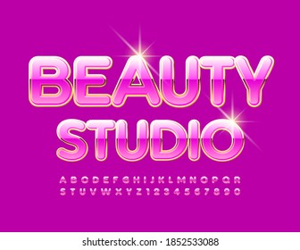  Vector chic Logo Beauty Studio. Glamour set of pink and gold Alphabet Letters and Numbers. Luxury stylish Font.