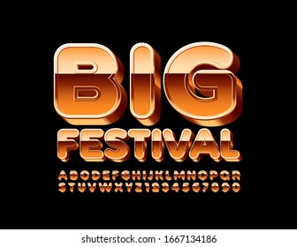 Gran Festival del logo vectorial chic. Fuente de oro 3D de lujo. Conjunto alpino brillante.