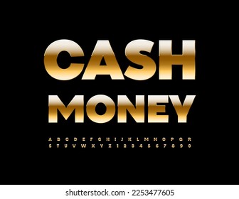 Vector chic logo Cash Money. Modern Golden Font. Luxury Uppercase Alphabet Letters and Numbers
