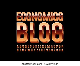 Logo del Vector Chic Economics Blog. Fuente 3D dorada. Letras y números lujosos y brillantes