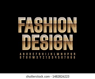 Vector chic Logo Fashion Design. Elegant Golden Font. Stylish textured Alphabet Letters and Numbers