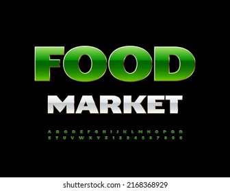 Vector chic logo Food Market. Trendy Luxury Font. Green Alphabet Letters and Numbers