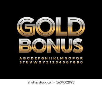 Vector chic logo Gold Bonus. Elegant trendy Font. Luxury Alphabet Letters and Numbers