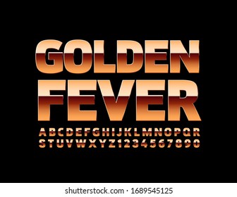 Logotipo vectorial elegante Fiebre Dorada con fuente superior de lujo. Letras y números de alfabeto brillante