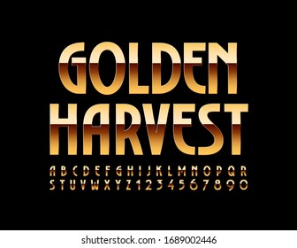 Vector chic logo Golden Harvest. Luxury elegant Font. Modern Alphabet Letters and Numbers.