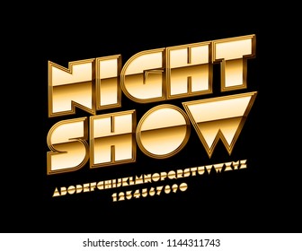 Vector Chic Logo Golden Show. Royal Glossy Font. Luxury Alphabet Letters and Numbers.