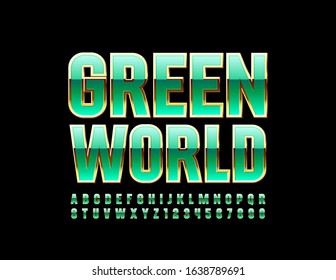 Logo Vector elegante Mundo Verde. Letras y números de lujo de los alfabetos verde y dorado. Fuente Moderna Y Elegante.