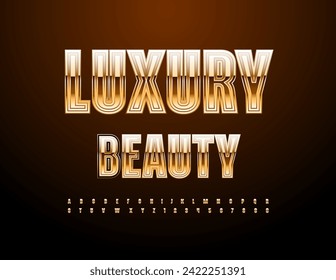 Logotipo vectorial elegante Belleza de lujo con fuente brillante y elegante. Juego de oro de letras y números de alfabeto