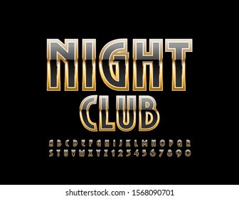 Vector chic logo Nightclub with Luxury Font. Gold and Black Alphabet Letters and Numbers.