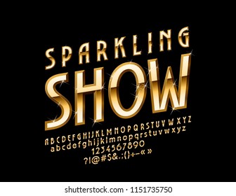 Vector Chic Logo Sparkling Show. Golden Luxury Font.