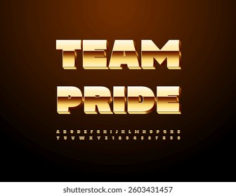 Vector Chic logotype Team Pride. Cool Golden Font. Bold Luxury Alphabet Letters and Numbers set