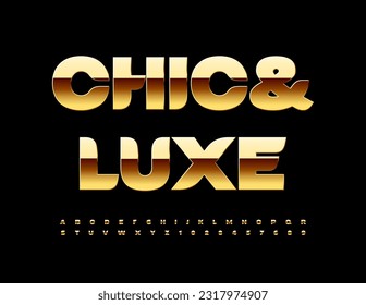 Alfabeto vector Chic y Luxe. Fuente lustrosa dorada. Juego de letras y números premium