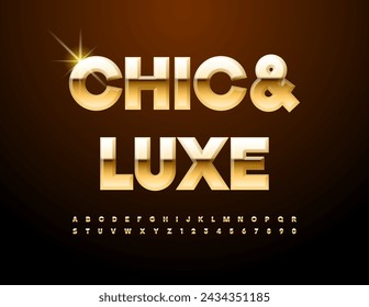 Vector Chic and Luxe Alphabet Letters and Numbers. Trendy Gold Font.
