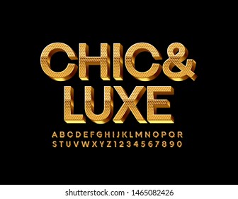 Vector Chic and Luxe Font. Uppercase Golden Alphabet. 3D premium Letters and Numbers