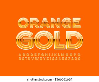 Vector chic Orange and Golden glossy Font. Luxury Alphabet Letters and Numbers.