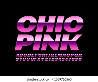 Letras y números de alfabeto rosa vectorial Chic. Fuente de moda metálica