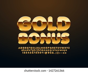 Vector chic poster Gold Bonus with 3D Font. Premium Alphabet Letters, Numbers and Symbols