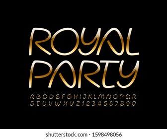 Vector chic poster Royal Party,  Slim glossy Alphabet Letters and Numbers. Shiny luxury Font